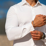 White Fitted Arm Dress Shirt