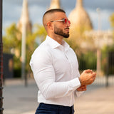 White fitted bicep dress shirt