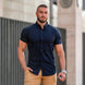 Navy Short Sleeve Muscle Fit Button Up Shirt | Kojo Fit