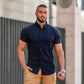 Navy Short Sleeve Muscle Fit Button Up Shirt | Kojo Fit