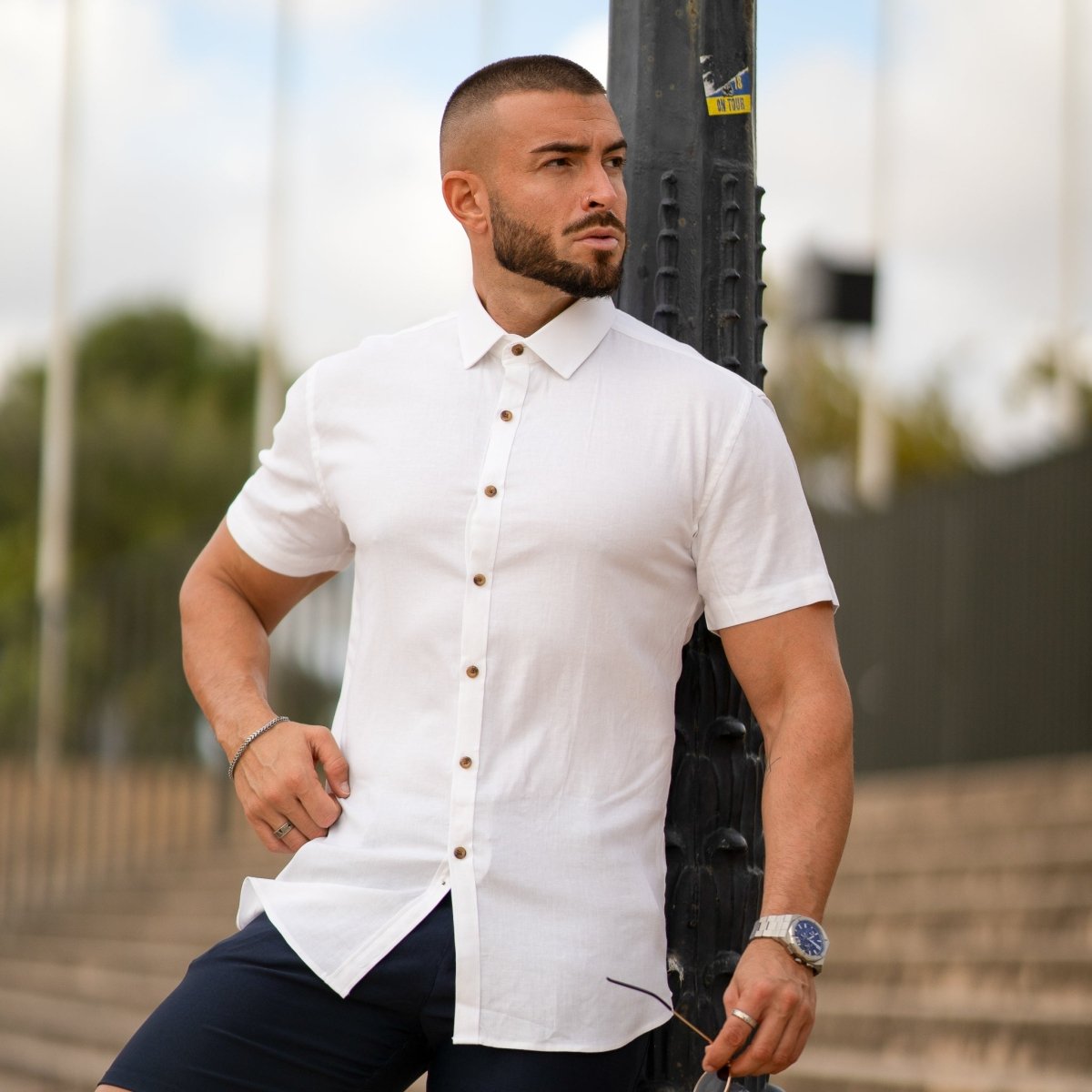 White muscle fit linen Shirt