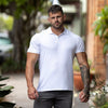 White Muscle fit polo for bodybuilders breathable stretch lightweight
