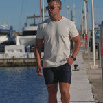 Old money knit t-shirt and navy chino shorts | Kojo fit