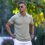 Oat Light Brown Open Collar Neutrals Polo Shirt 