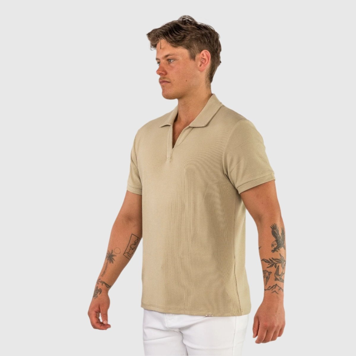 Mens Buttonless Polo Shirt Slim Fit Stretch Comfort