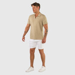 Mens Slim Fit Open Collar Polo Shirt Light Brown