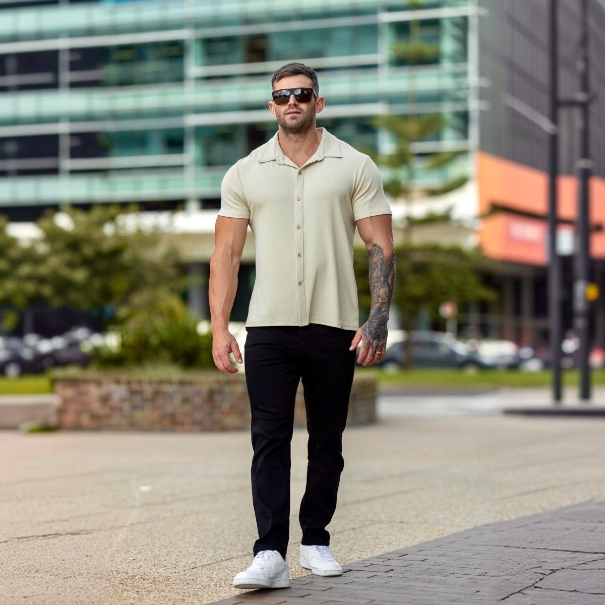 Stylish Mens Summer Knit Button Up shirt shop online Australia athletic fitted arms