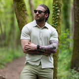 Stretch Knit Short Sleeve Shirt - Cream