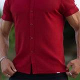 Stretch Knit Short Sleeve Shirt - Crimson Red