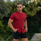 Stretch Knit Short Sleeve Shirt - Crimson Red