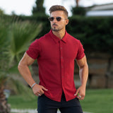 Stretch Knit Short Sleeve Shirt - Crimson Red