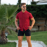 Stretch Knit Short Sleeve Shirt - Crimson Red