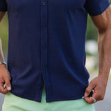 Stretch Knit Short Sleeve Shirt - Navy