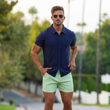 Stretch Knit Short Sleeve Shirt - Navy