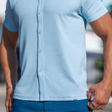 Stretch Knit Short Sleeve Shirt - Powder Blue