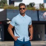 Stretch Knit Short Sleeve Shirt - Powder Blue