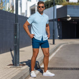 Stretch Knit Short Sleeve Shirt - Powder Blue
