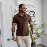 Stretch Knit Short Sleeve Shirt - Walnut