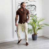 Stretch Knit Short Sleeve Shirt - Walnut