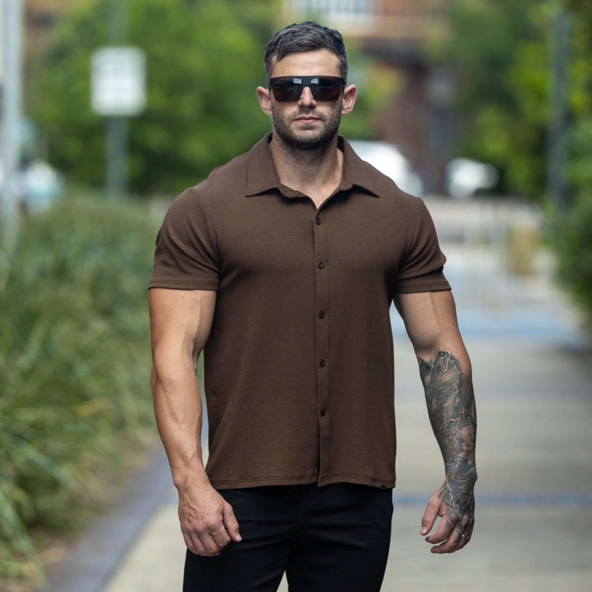 Stretch Knit Short Sleeve Shirt - Walnut Stretch Knit Short Sleeve Shirt - Walnut