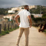 Tapered Slim Fit White Knit Short Sleeve Shirt