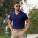 Navy Muscle Fit Stretch Viscose Polo | Kojo Fit