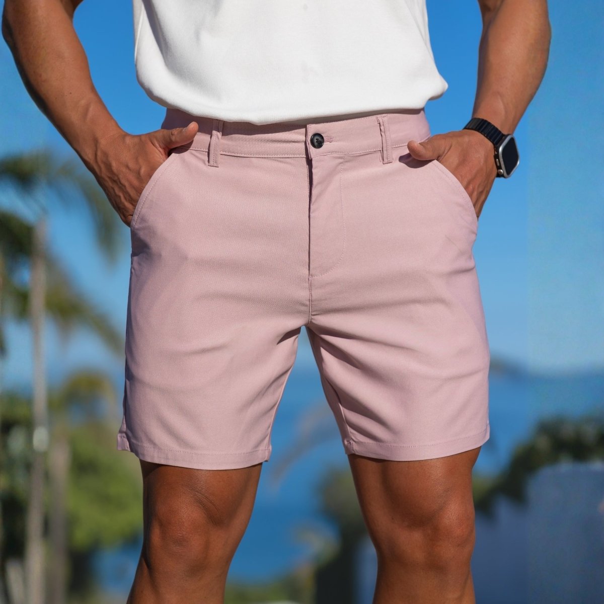 Soft Pink Mens Casual Shorts Slim Fit