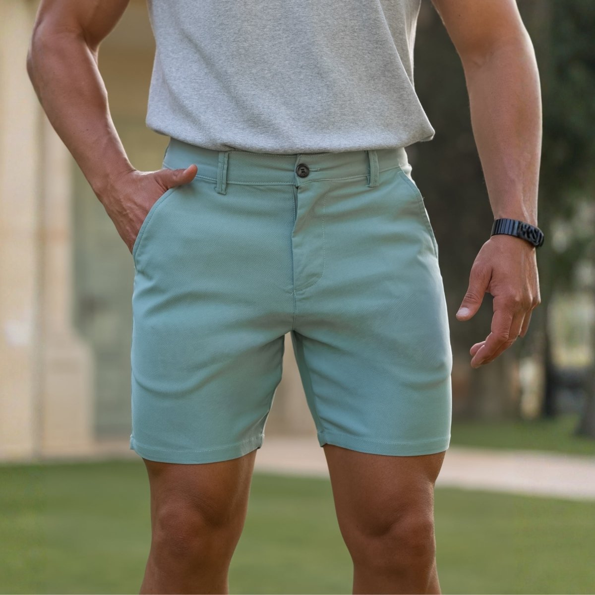 Mens Pastel Green Slim Fit Dress Shorts Kojo Fit