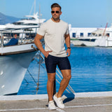 Stylish Stone Fitted tee with navy slim fit chino shorts 