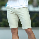 Mens Cream 9 inch inseam chino shorts with stretch