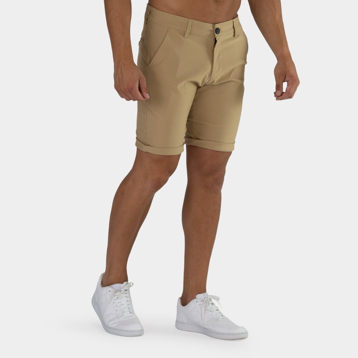 Mens Beige Casual Shorts | Slim Fit Dress Shorts Kojo Fit Mens Beige Casual Shorts | Slim Fit Dress Shorts Kojo Fit