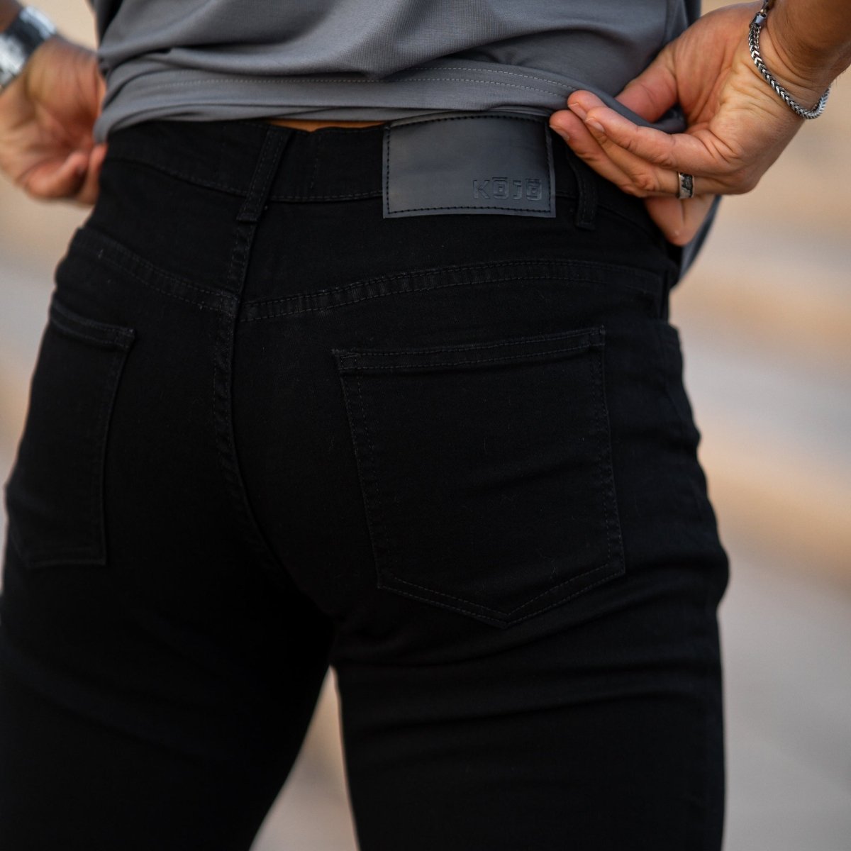 Black fitted denim shorts kojo