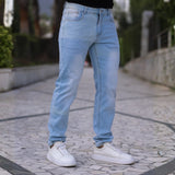 Mens Vintage Light Blue Stylish Slim Fit Jeans by Kojo Fit