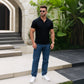 Men’s straight leg comfortable stretch jeans indigo blue