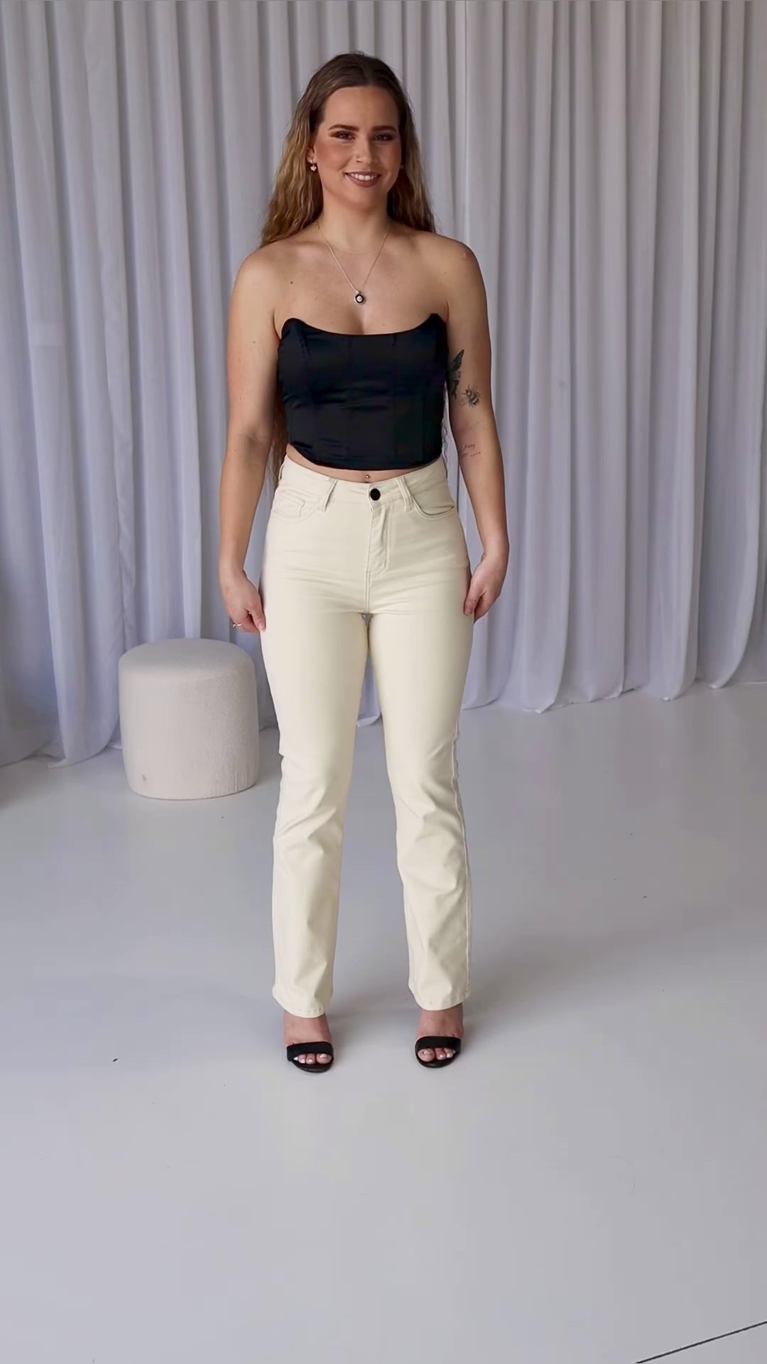 Womens Stretch Cream Flared Jeans