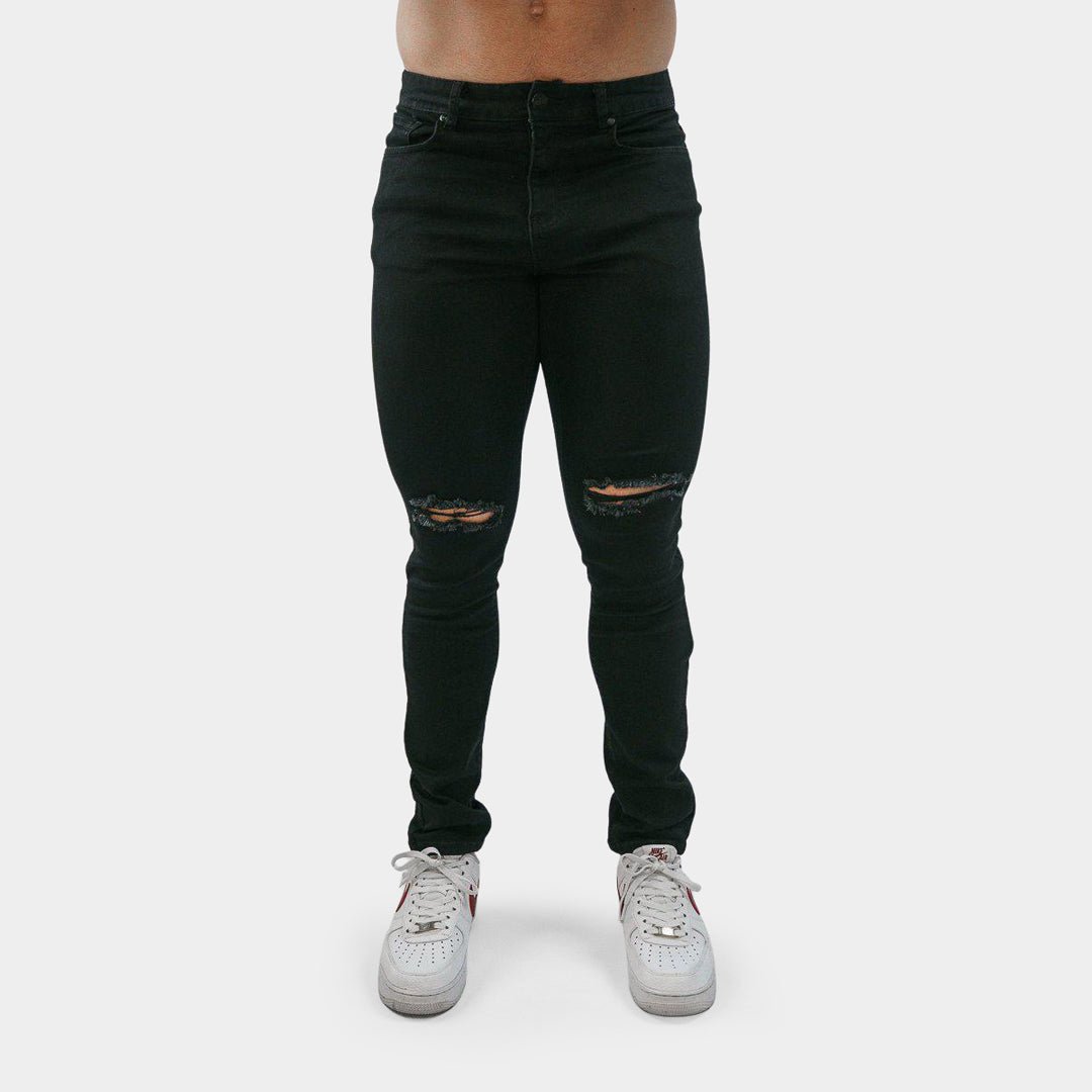 Black Knee Rips Slim Muscle Fit Jeans | KOJO FIT – Kojo Fit