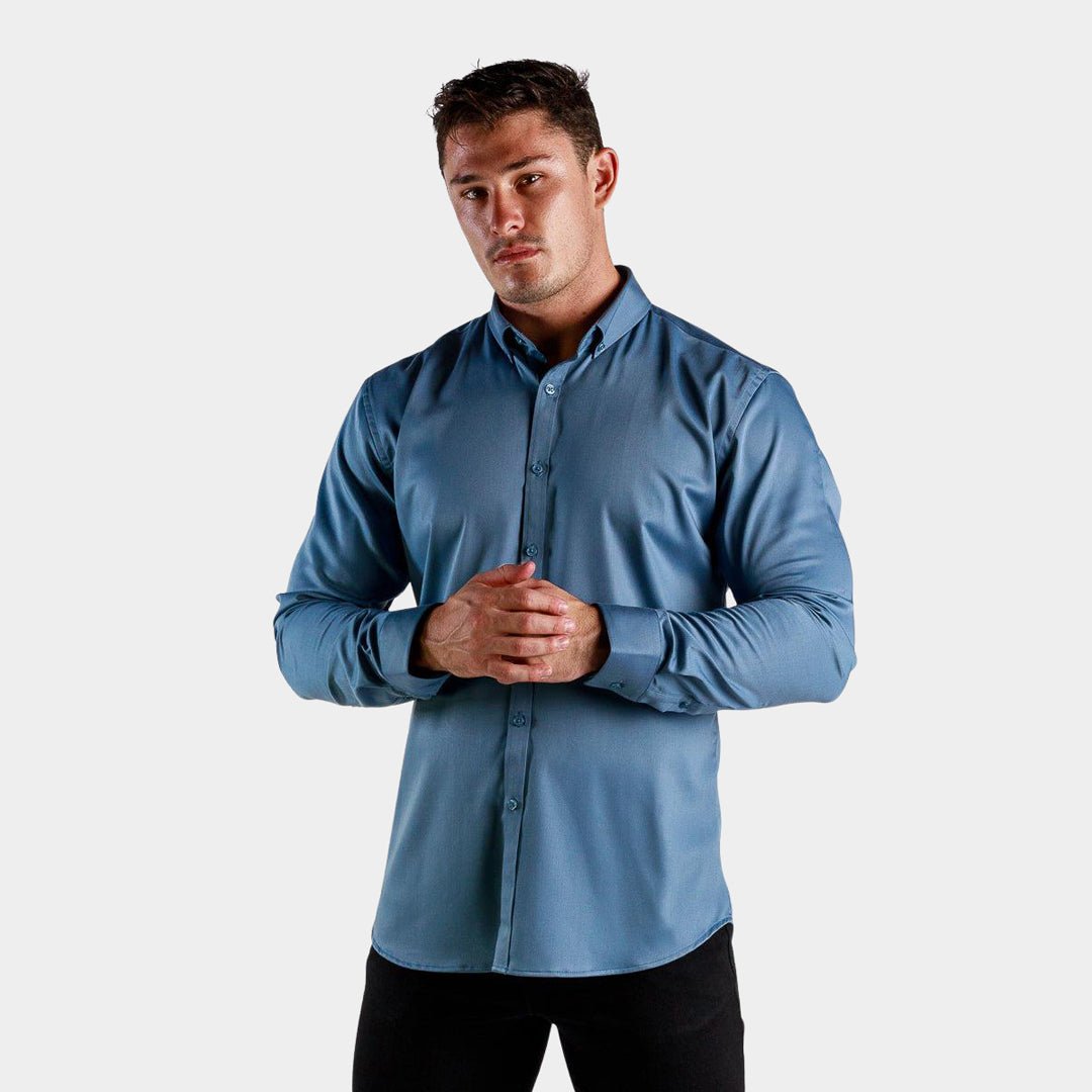Mens Steel Grey Bamboo Athletic Fitted Dress Shirt