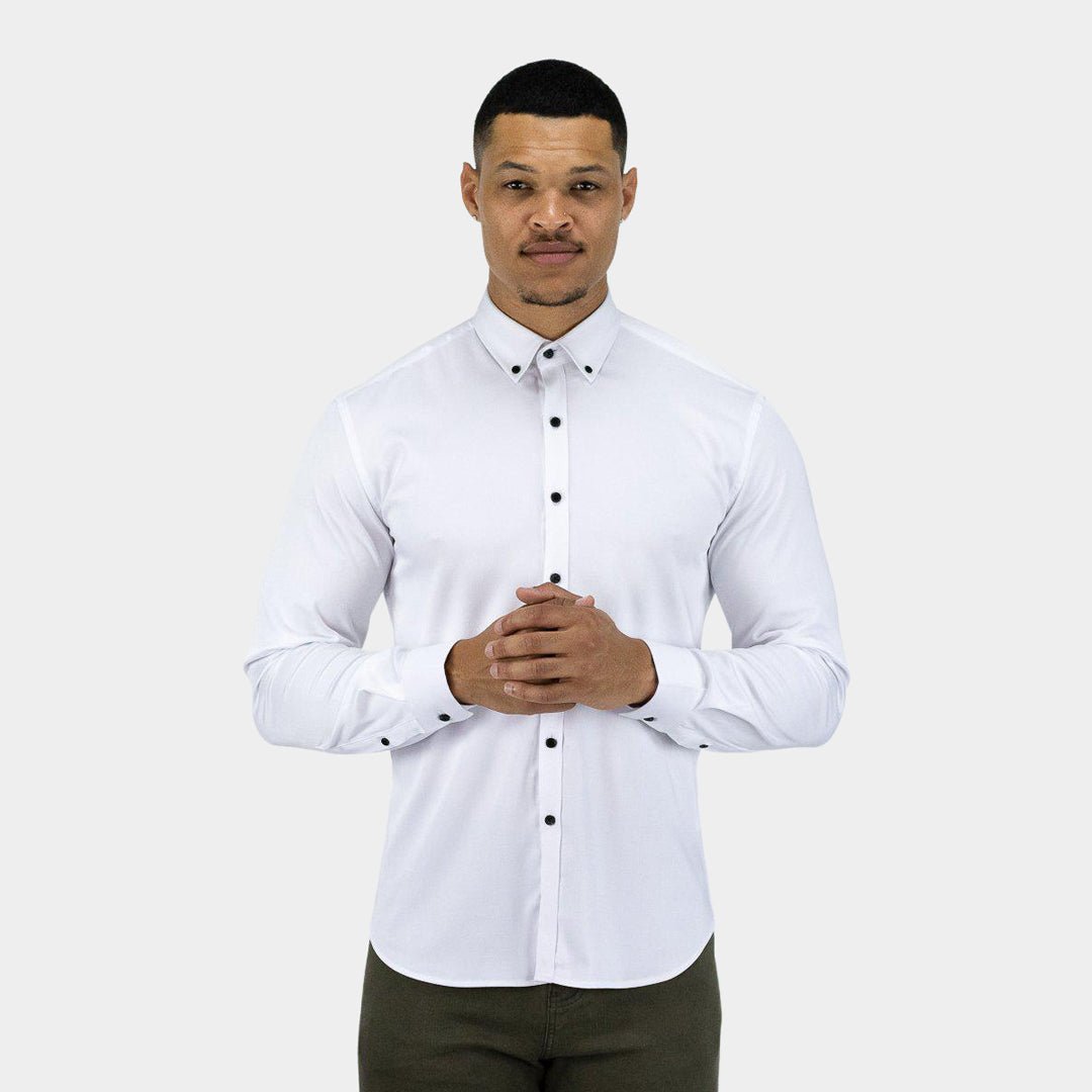 Mens White Muscle Fit Button-Up Shirt