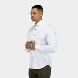 Mens White Shirt Black Buttons Muscle Fit Dress Shirt
