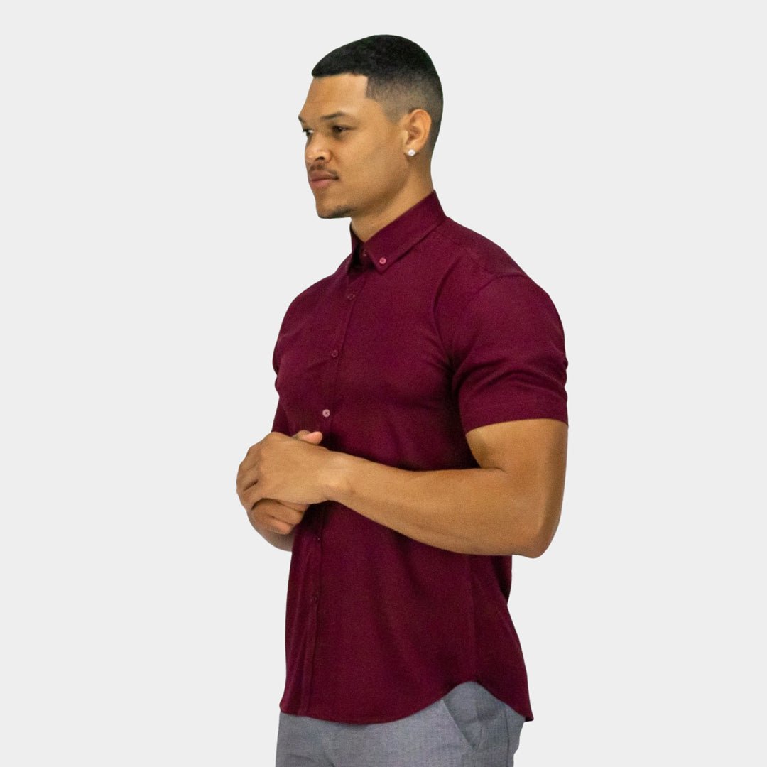 Bamboo Satin Stretch Short Sleeve Shirt - Burgundy Bamboo Satin Stretch Short Sleeve Shirt - Burgundy