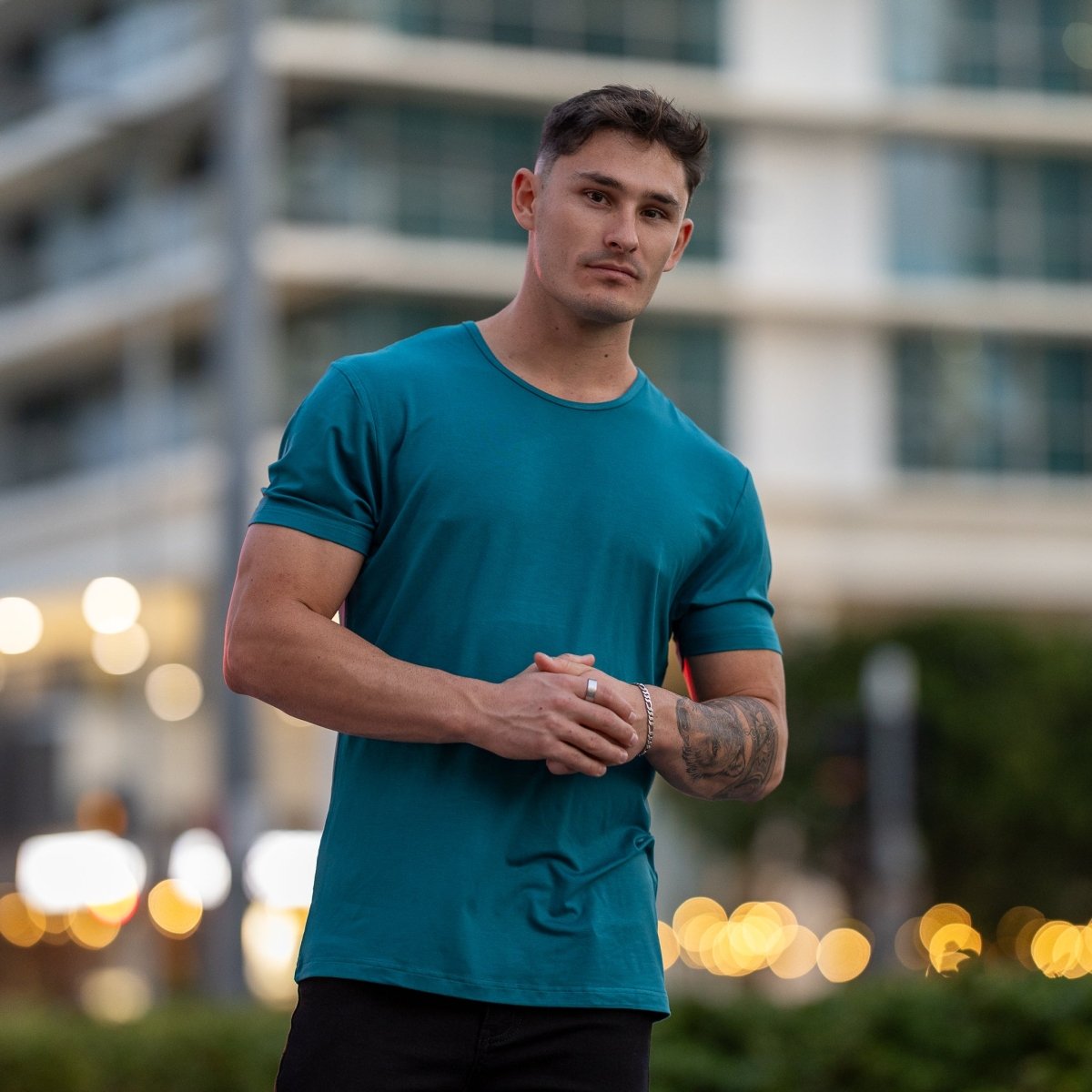 Mens Teal Bamboo T-Shirt Breathable Stylish Workout T-shirt