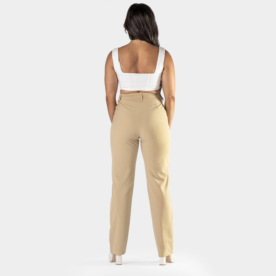 Womens Beige Straight Leg Stretch Pants Kojo Fit Kojo Fit