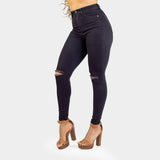 Impact High Waisted Skinny Jeans - Black Knee Rips