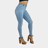 Impact High Waisted Skinny Jeans - Blue Sky Knee Rips