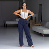 Stretch Waist Navy Wide Leg Pants