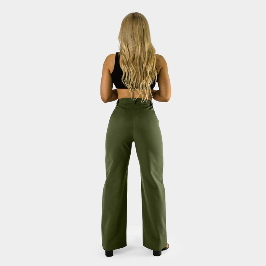 womens-olive-green-wide-leg-stretch-pants-kojo-fit-kojo-fit