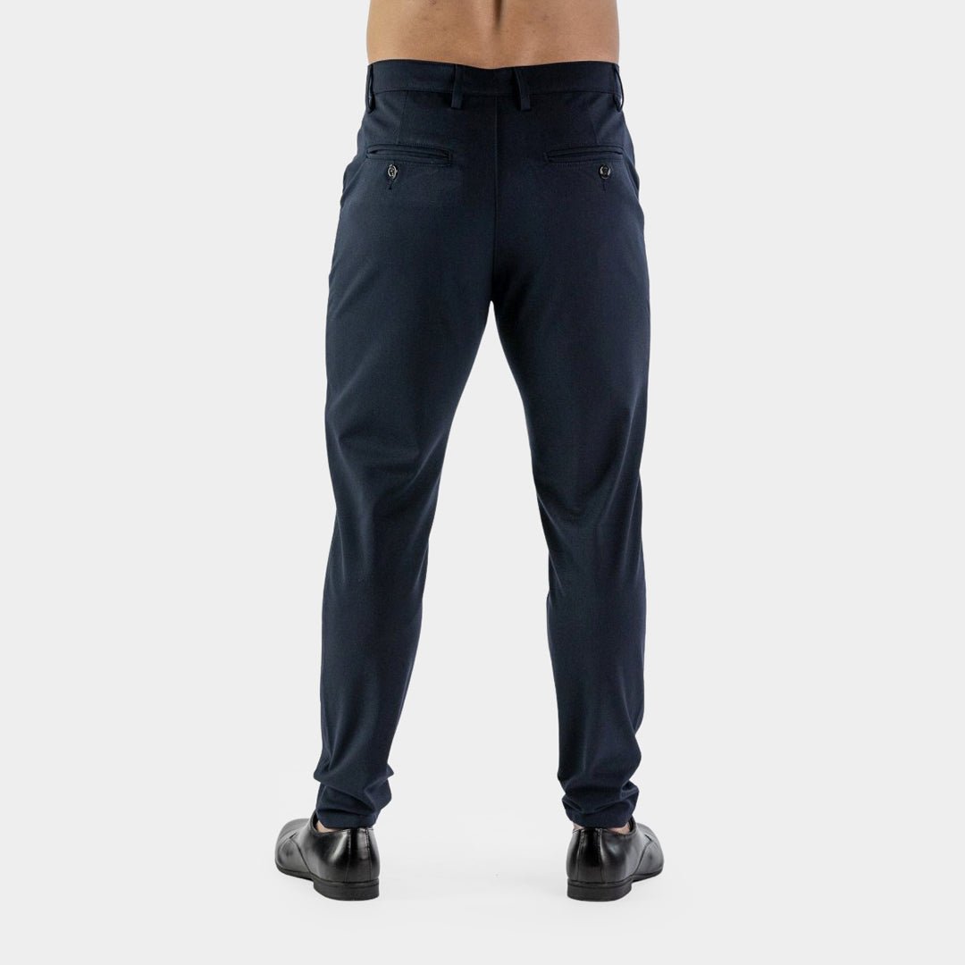 Mens Navy Blue Tapered Slim Fit Trousers
