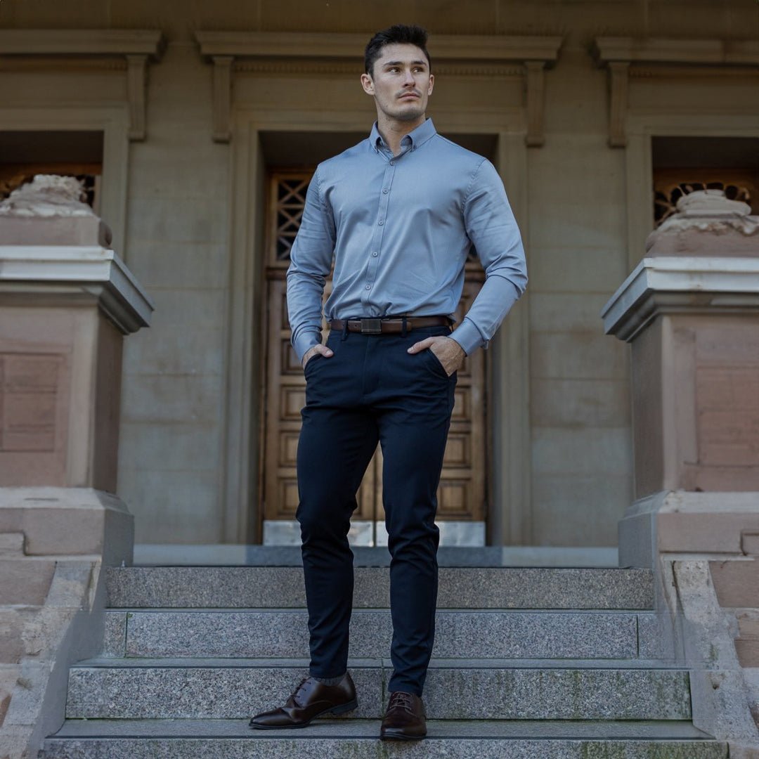 Mens Navy Blue Stretch Formal Trousers Pants