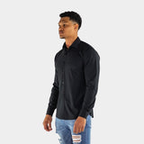 Mens Fitted Black Dress Shirt Bamboo Stretch
