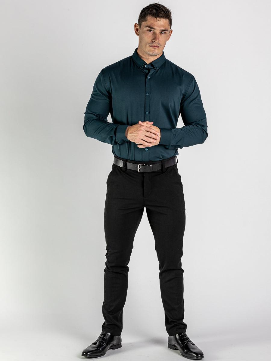 Emerald Green Long Sleeve Muscle Fit Dress Shirt Button Down Collar Kojo Fit Emerald Green Long Sleeve Muscle Fit Dress Shirt Button Down Collar Kojo Fit